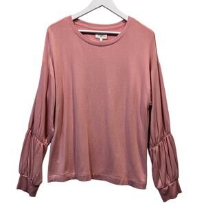 Lou and Grey Womens Size Large Soft Drop Sleeve Sweatshirt Gather Sleeve Pink